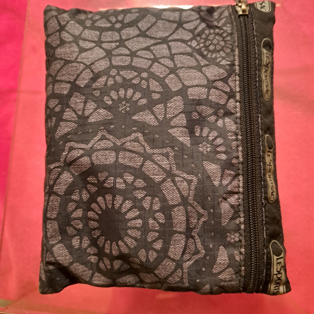 LeSportsac Black and Gray Floral Pouch